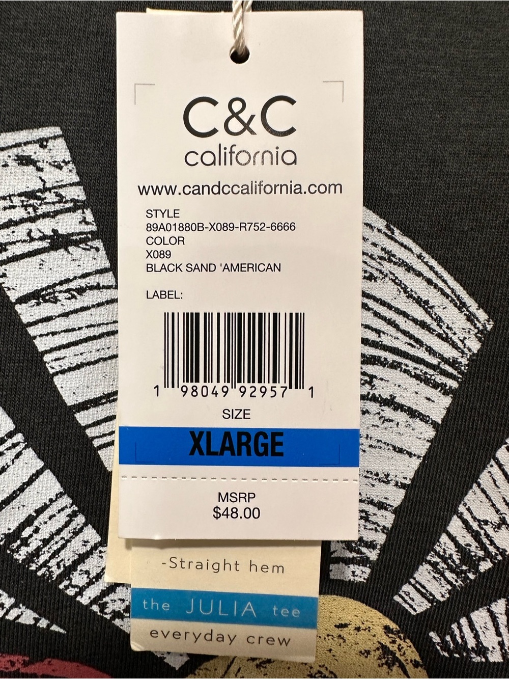 C&C California Julia Tee XL NWT Charcoal Black Graphic Sunset Crew Neck T-Shirt - Picture 4 of 12